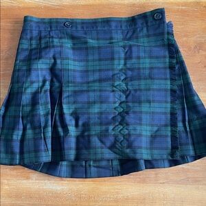 Plaid Wrap Mini Skirt in Green and Navy